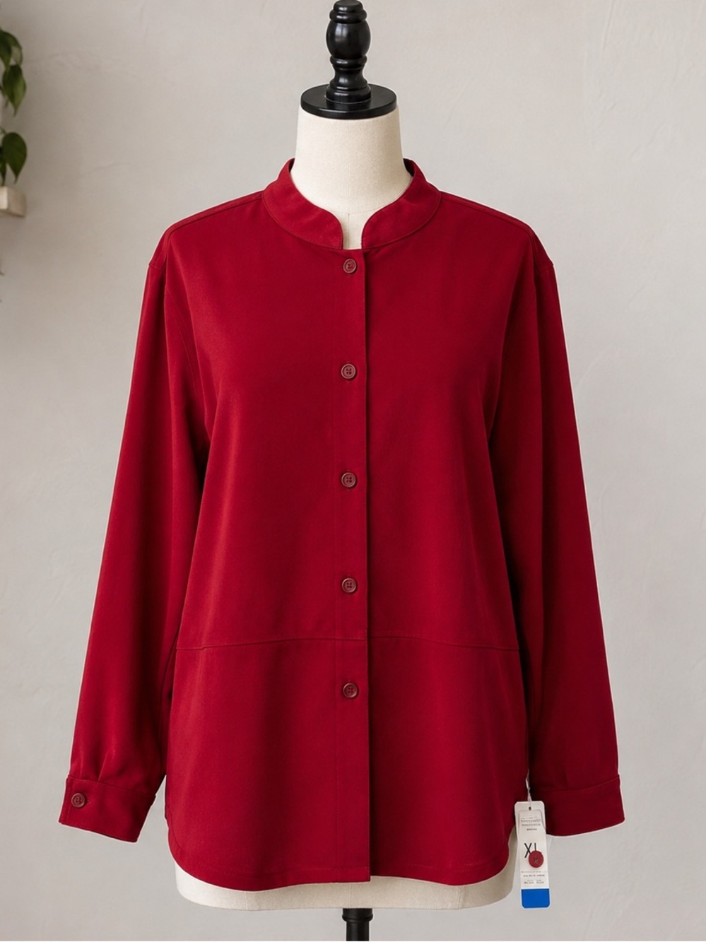 Notations Red Sz XL Button Down Mandarin
Collar Faux Suede Stretch Boho Fall